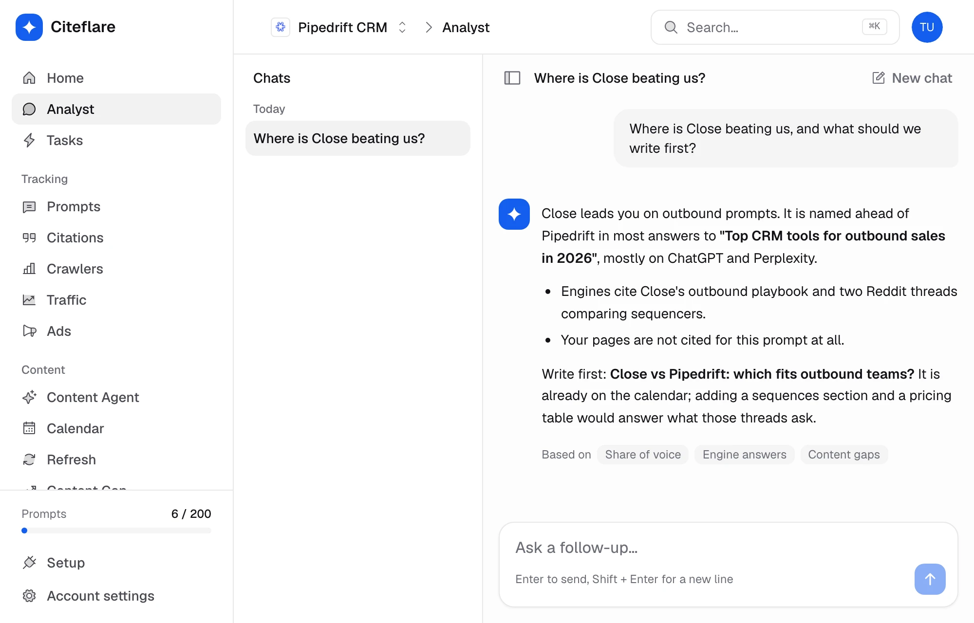 Questions that would take five filters: the Citeflare app with demo data